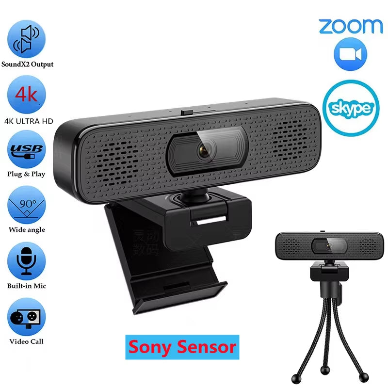 8MP Ultra HD 4K Webcam Sony Sensor Computer Laptop Web Cameras Built-In Mic & Speaker for Online Classe Meeting Live Stream