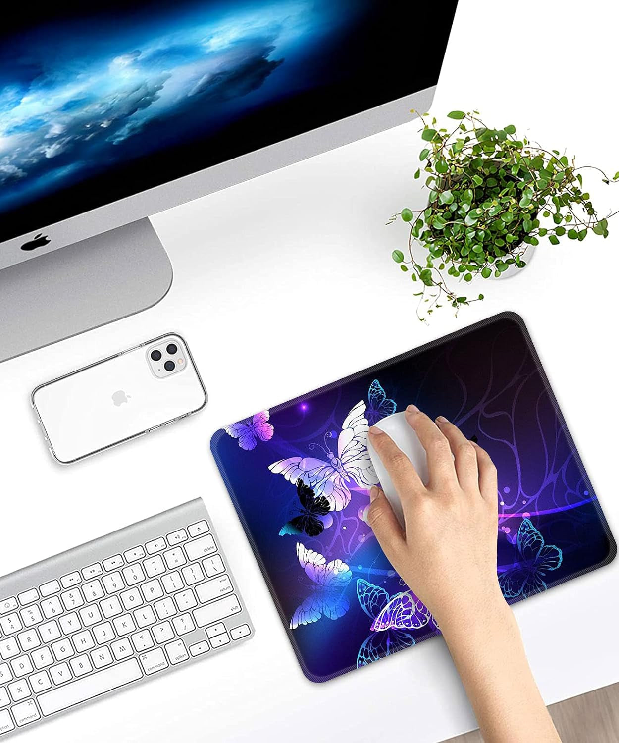 Gaming Mouse Pad, Art Butterflies Square Mousepads Portable Non-Slip Rubber Base Office Decor Wireless Mouse Pad for Gaming, Working, Studying