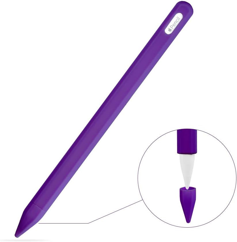 ZALU Compatible with Apple Pencil (2Nd Generation), Fully Protection Silicone Case Sleeve Holder Grip + Nib Cover (Purple)