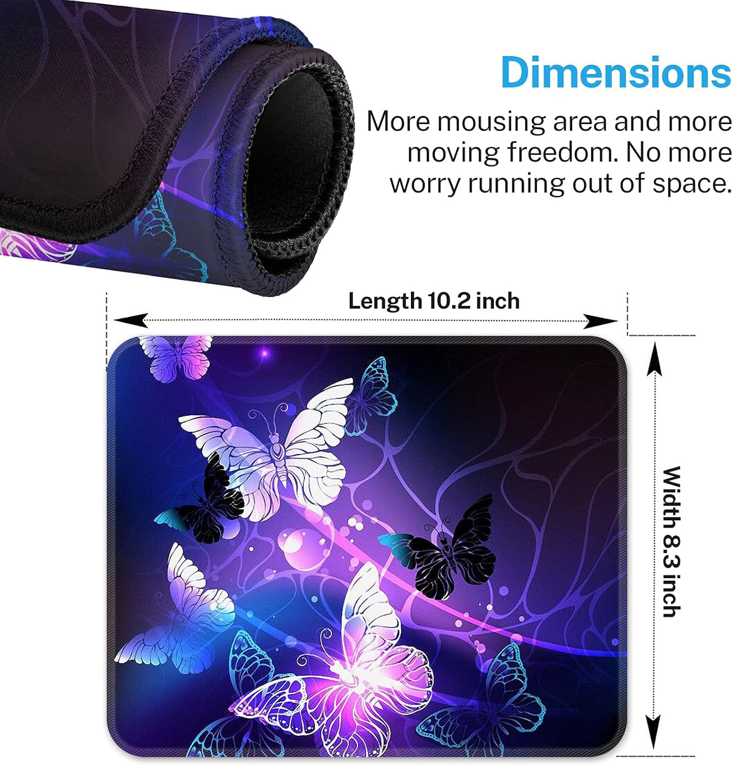 Gaming Mouse Pad, Art Butterflies Square Mousepads Portable Non-Slip Rubber Base Office Decor Wireless Mouse Pad for Gaming, Working, Studying