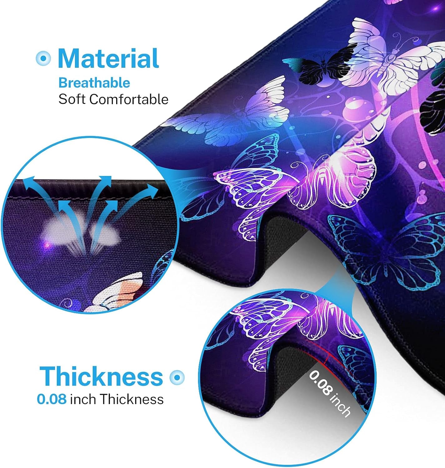 Gaming Mouse Pad, Art Butterflies Square Mousepads Portable Non-Slip Rubber Base Office Decor Wireless Mouse Pad for Gaming, Working, Studying