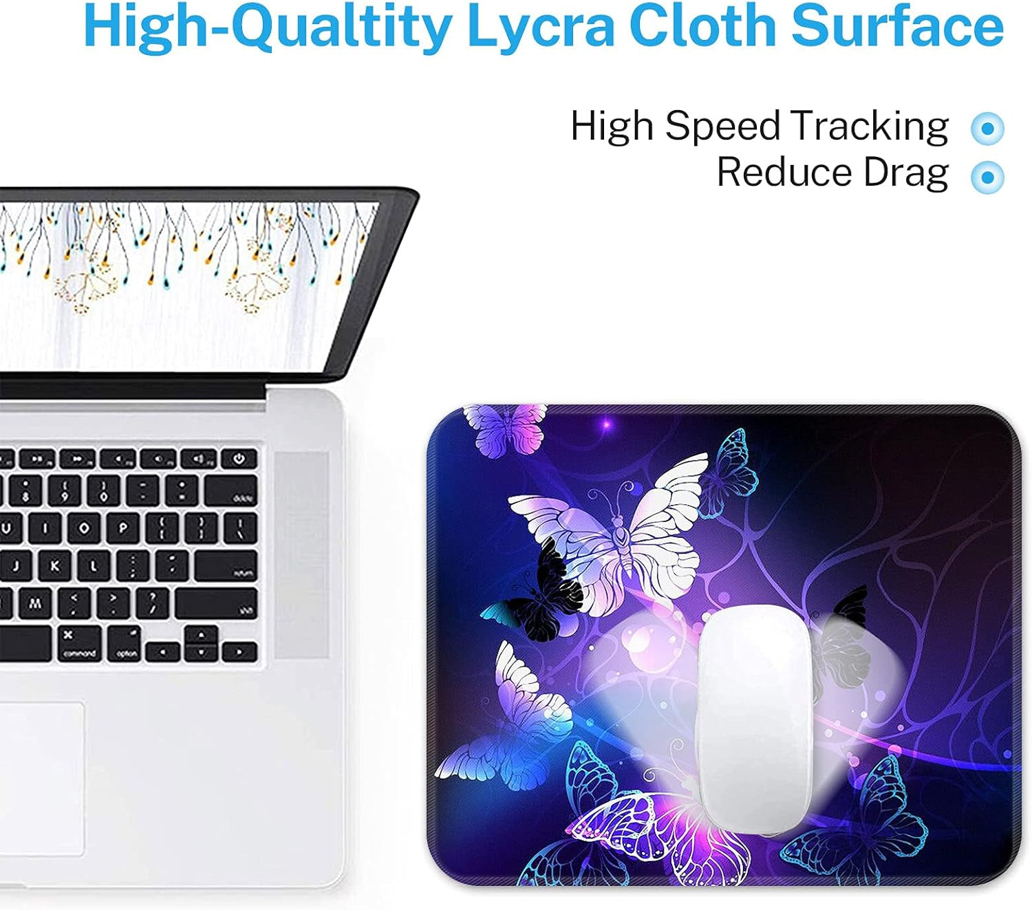 Gaming Mouse Pad, Art Butterflies Square Mousepads Portable Non-Slip Rubber Base Office Decor Wireless Mouse Pad for Gaming, Working, Studying
