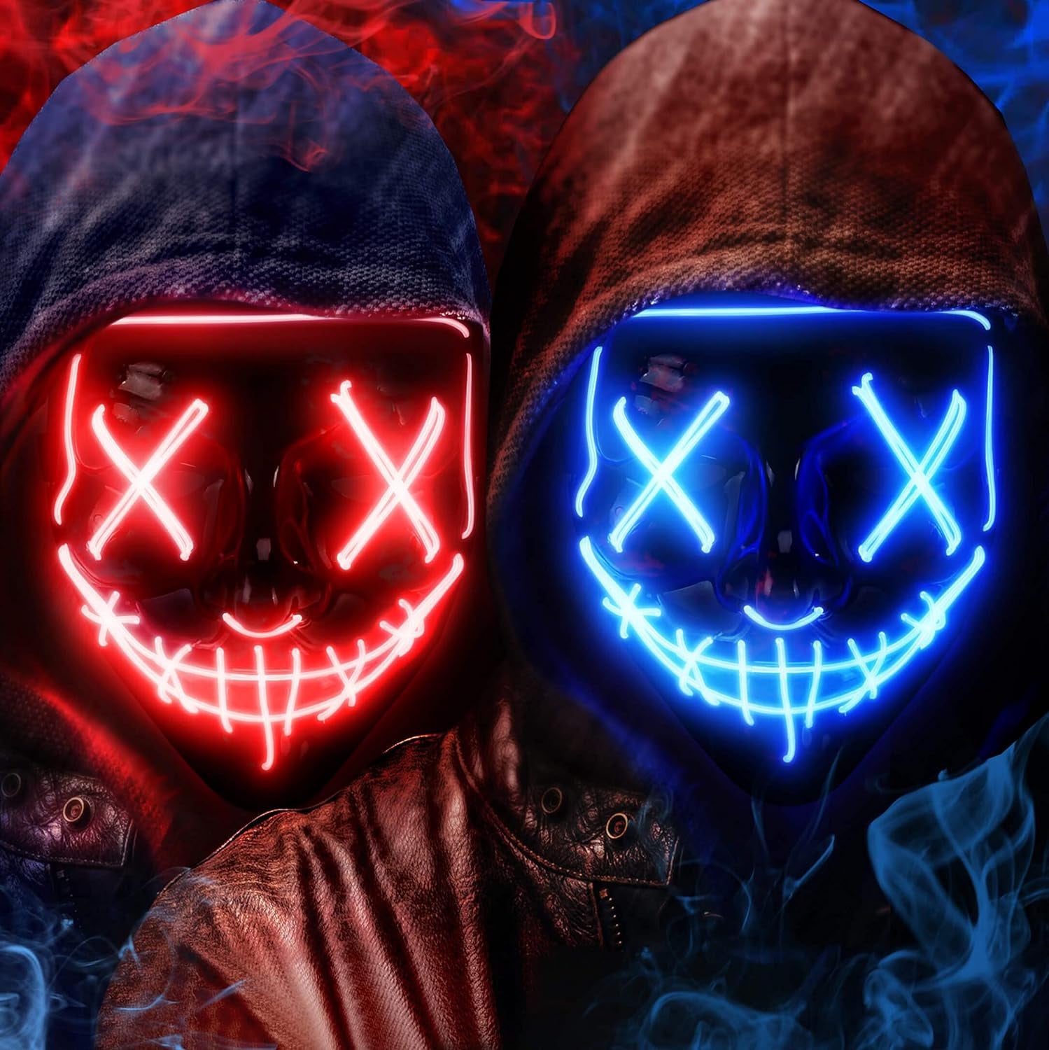 [2 Packs] LED Light up Mask,  with 3 EL Cold Light Modes, Scary Face Mask Cosplay Neon Mask for Men Women Kids
