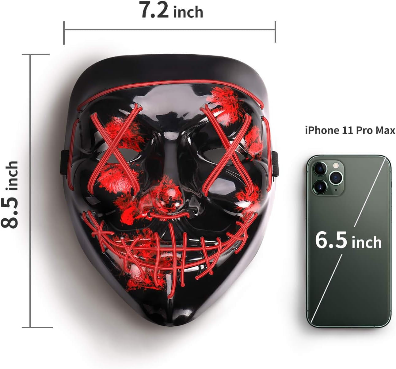[2 Packs] LED Light up Mask,  with 3 EL Cold Light Modes, Scary Face Mask Cosplay Neon Mask for Men Women Kids